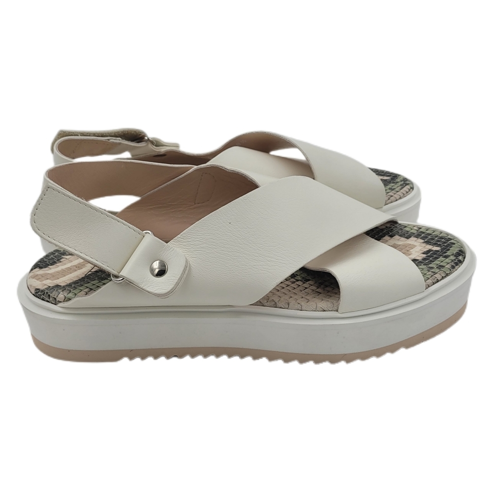 AGL Maya Off-White Crisscross Leather Platform Sandals Size EU 38.5/ US 8